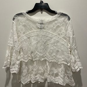 White/see-through top with white flowers, size medium